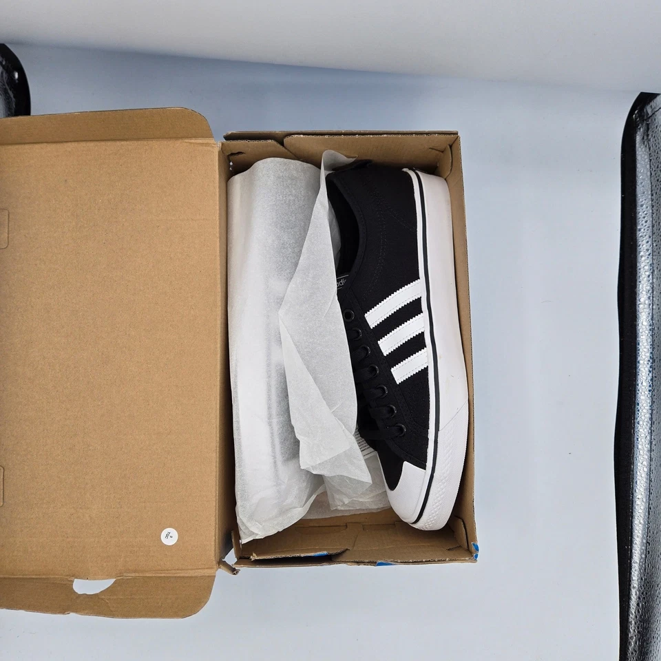Adidas Nizza Mens Canvas Low Top Sneakers Black White Size 11 - Image 2 of 4