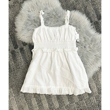 BP Ruffle Smocked Waist Dress Mini Sleeveless Sundress White Women's Large