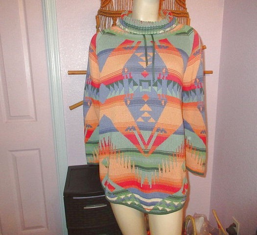 Vtg Chaps Ralph Lauren Santa Fe Sweater L Navajo Western Aztec Tribal 90s Y2K
