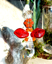 Feuerblume Elfe Kristall Fee Hänger Frühlings Deko Handmade 🍀 Rot Blume Engel
