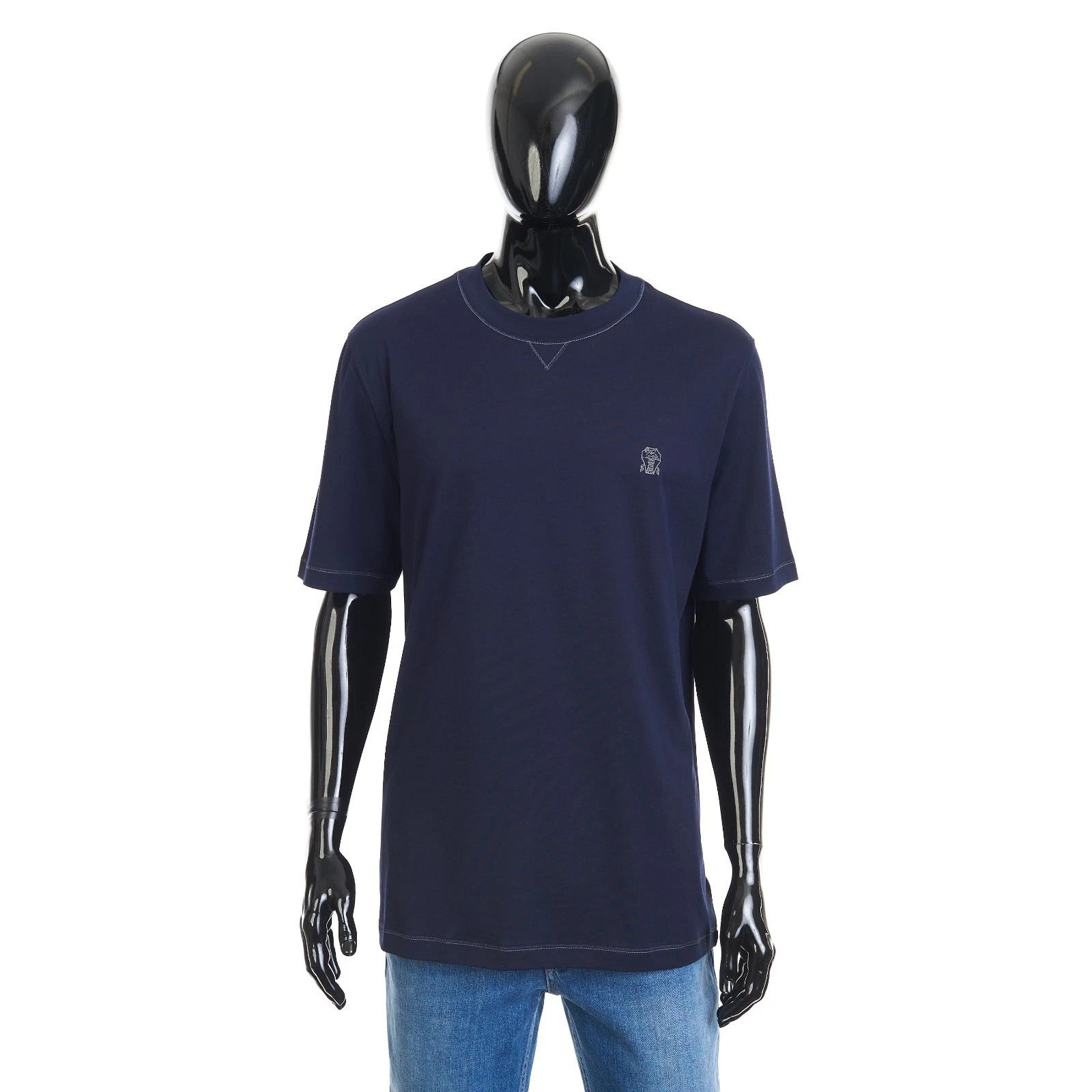Brunello Cucinelli — BRUNELLO CUCINELLI 700$ Crewneck Tshirt - Logo Embroidery, Contrast Stitches