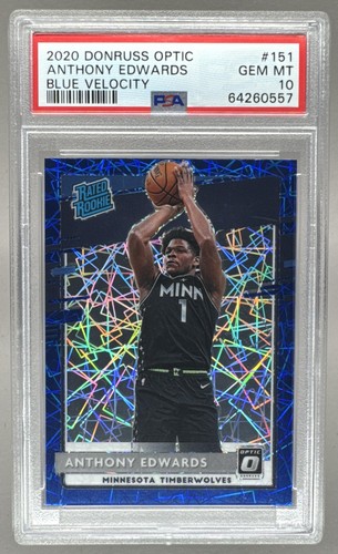 0557 Anthony Edwards 2020 Donruss Optic #151 Blue Velocity Prizm RC PSA 10