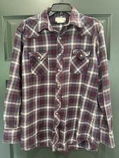 Vintage Wrangler Wrancher Flannel Shirt Mens XL Plaid Pearl Snap Long Sleeve