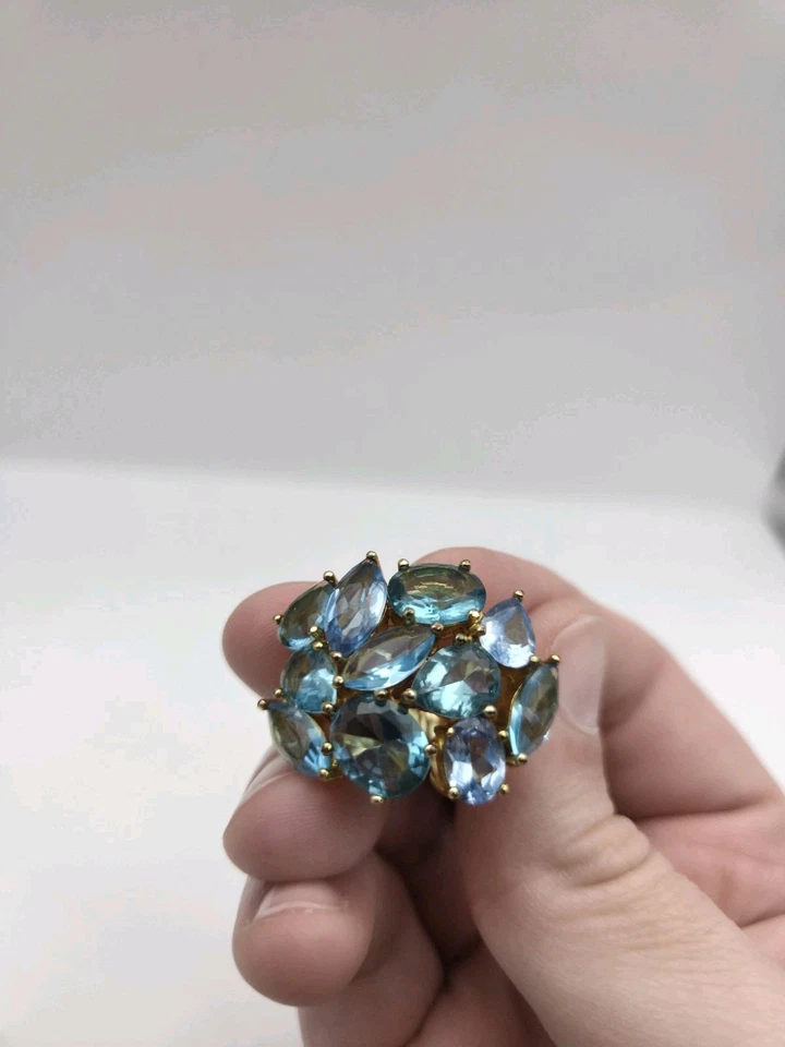 Винтажное коктейльное кольцо Joan Rivers Aqua Stone костюм огромное синее стекло золото размер 5,5 - Изображение 4 из 4