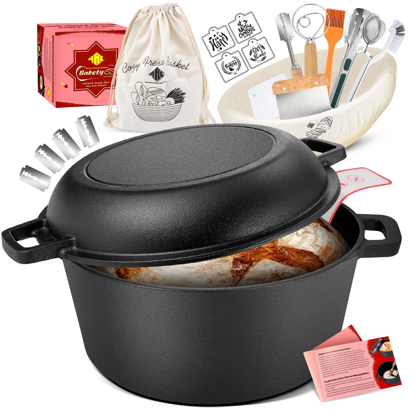 ARC 5QT Cast Iron Dutch Oven for Bread Baking, Sourdough Baking Supplies Kit
Opens in a new window o