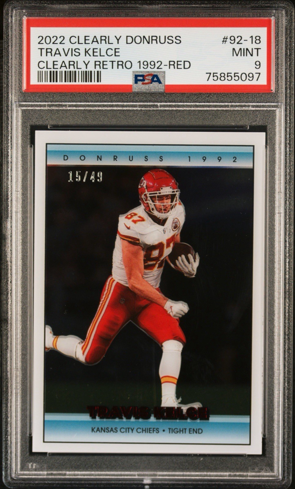 2022 Clearly Donruss Travis Kelce Clearly Retro 1992 Red #’d 15/49 PSA 9 POP 3 view 1