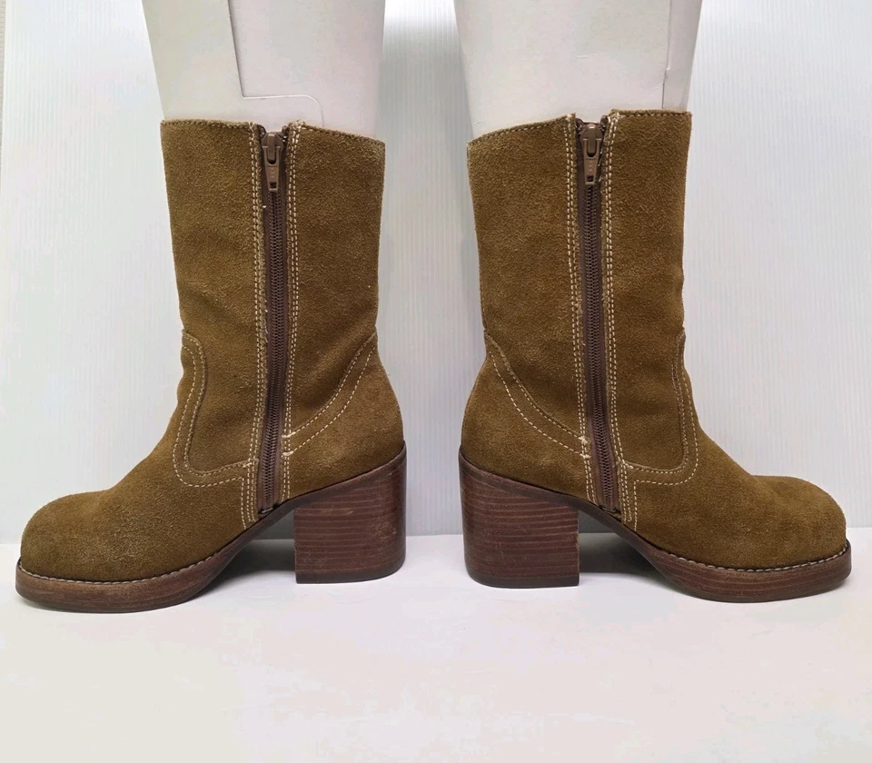 Botas de gamuza gruesas vintage Y2K soda para mujer talla 7 cuero genuino cremallera lateral Foto 4 de 4