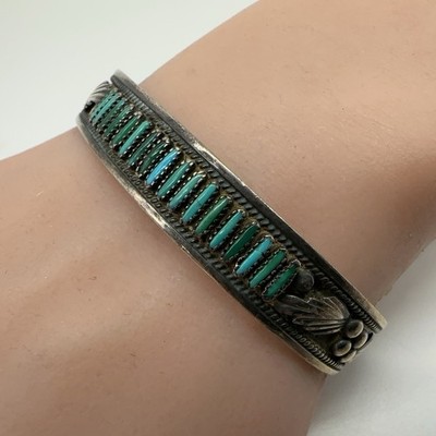 VTG Dave Celia Nieto Zuni Sterling Turquoise Needlepoint Cuff