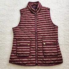 Rosette USA Vest Sm Red Tan Striped Pockets Layered Quilted Full Zip Packable