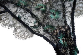 $215 AGENT PROVOCATEUR CASTALIA Black Gold Green FLORAL LACE BRIEF Panties 5/XL