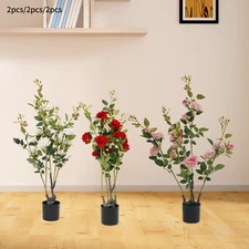 2 Pieces Artificial Rose Tree, Fake Flowers Tree, Artificial Flower Plant