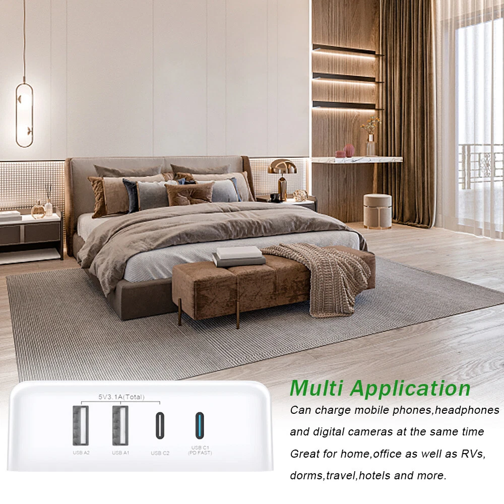 4 Port USB Hub Fast Wall Charger Station Multi-Function Desktop AC Power Adapter