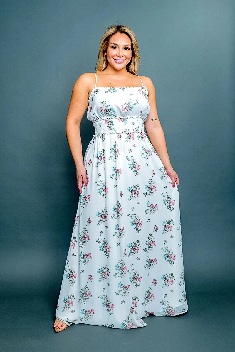 White floral maxi clearance dress plus size