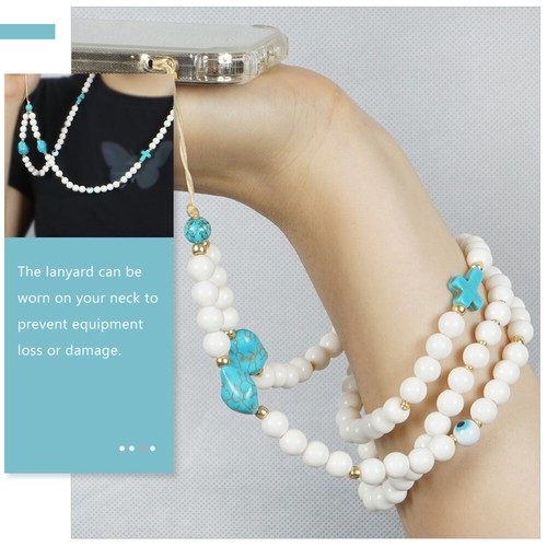 Turquoise Mobile Phone Chain Beaded Pearls Wrist Strap Hanging Neck - 第 7/12 張圖片