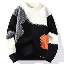 Men's Round Neck Sweater Casual Knitted Pullover Warm Sweaters
