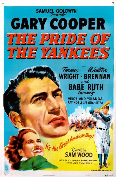 Vintage Pride of the Yankees Movie Poster Featuring Teresa Wright Gary Cooper and Babe Ruth
