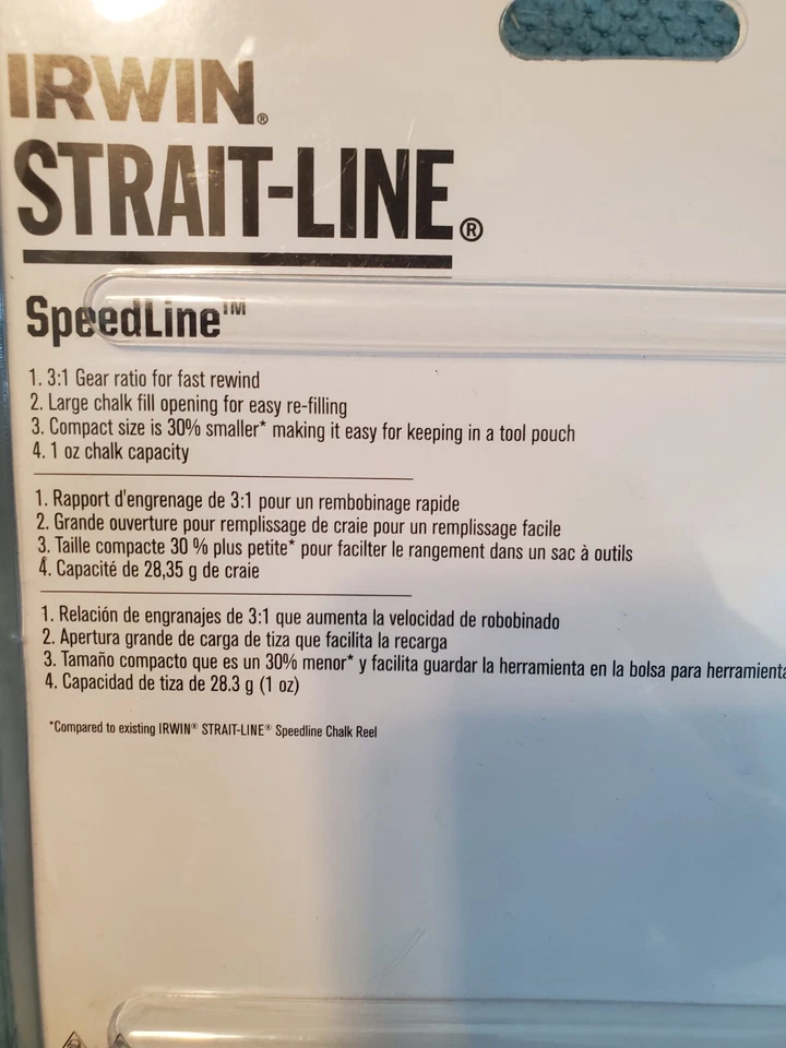 Irwin Straight Chalk Line Fast Retrieve Reel Combo Set 30 Ft Blue 4 Oz New - Image 3 of 3