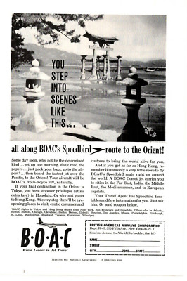 1960 Print Ad British Overseas Airways Corp BOAC Speedbird route to the orient