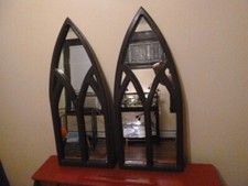 VICTORIAN/GOTHIC ~ CATHEDRAL STYLE BROWN WINDOW ~ PAIR of WALL MIRROR DECORE!!!