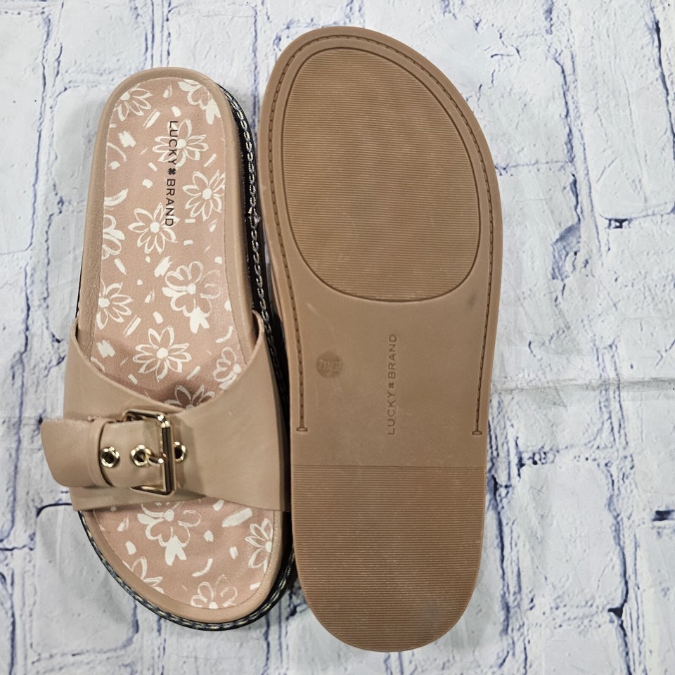 Lucky Brand WOMENS SIZE 7.5 Shoes Anelia Sandals Beige Leather Slip On