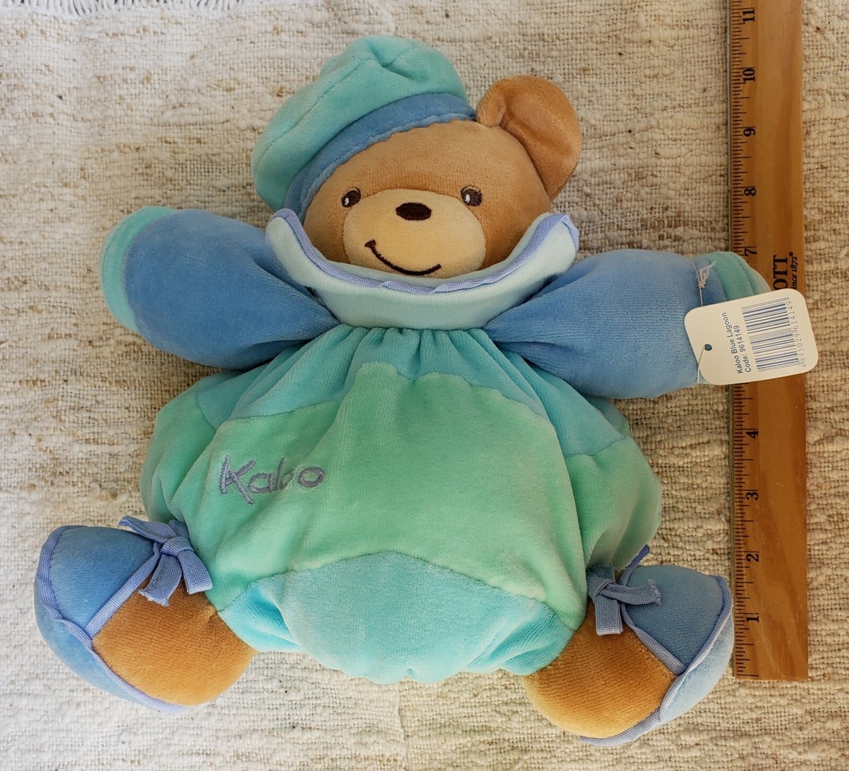 Kaloo Blue Lagoon Chubby Teddy Bear Hat Brown Green Plush Velour