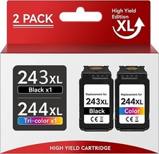 2 Packs Black  Color Ink For Canon PG-243XL CL-244XL MG2522 MG4520 MG3320