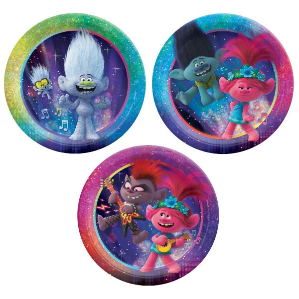 Kit de talheres Trolls World Tour para 8 convidados ~ Pratos de xícara tampa de mesa e guardanapos - Imagem 2 de 4
