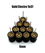 5x Gold 9mm Te37 Real Rider Wheels w/ Rubber Tires Sets for 1/64 HOT Wheels TOON