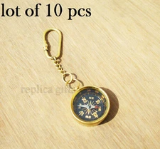 Brass Compass Keychain Marine Nautical Key Ring Bulk Wholesale Lot of 10 Pcs New