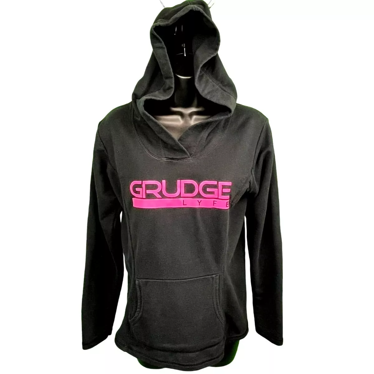 Women s Grudge Lyfe Hoodie Small Black Neon Pink Writing