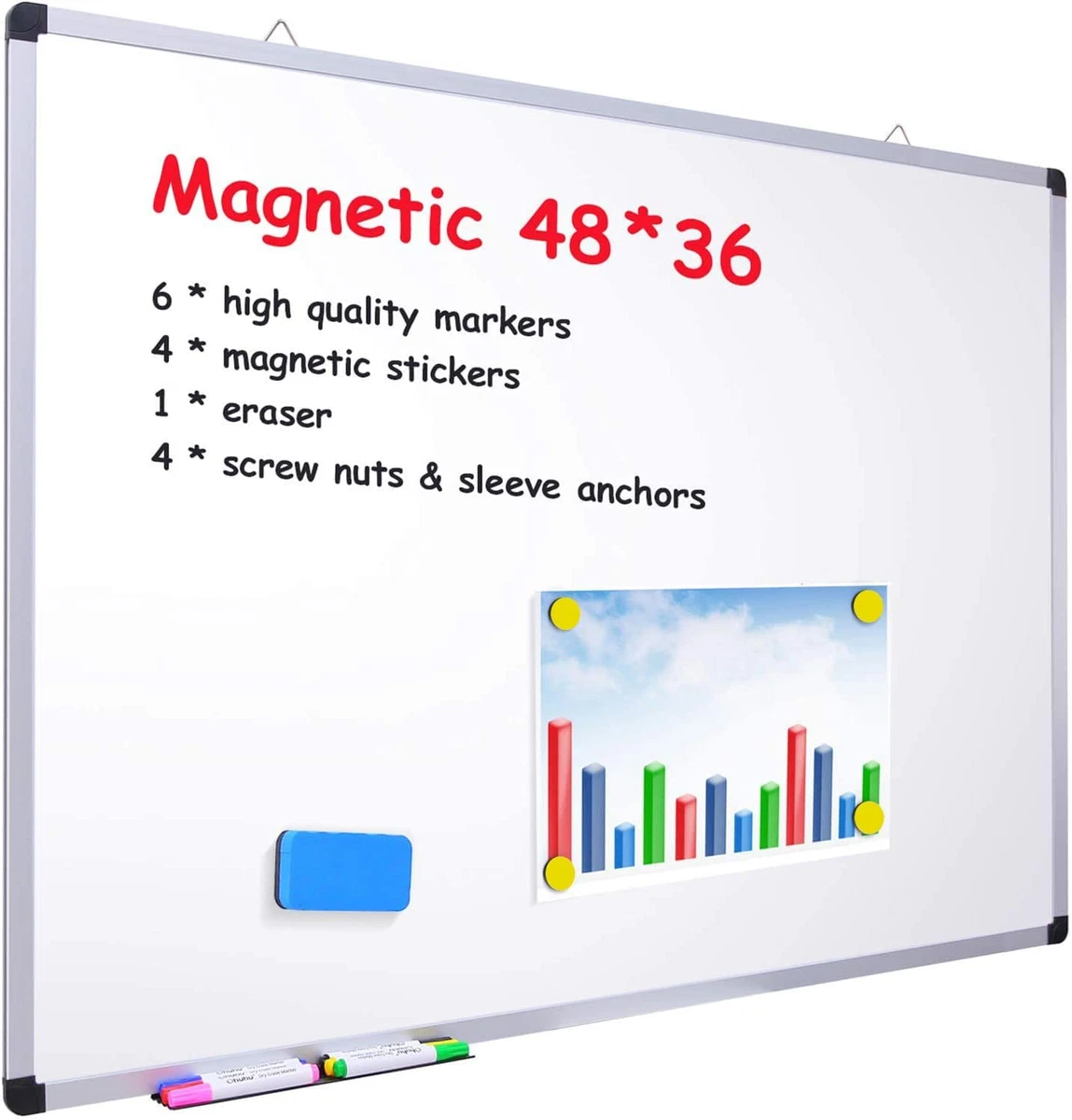 48″ X 36″ Dry Erase Board, Magnetic Large Whiteboard/White Board