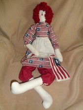 Raggedy Ann fabric patriotic doll, handmade 32"