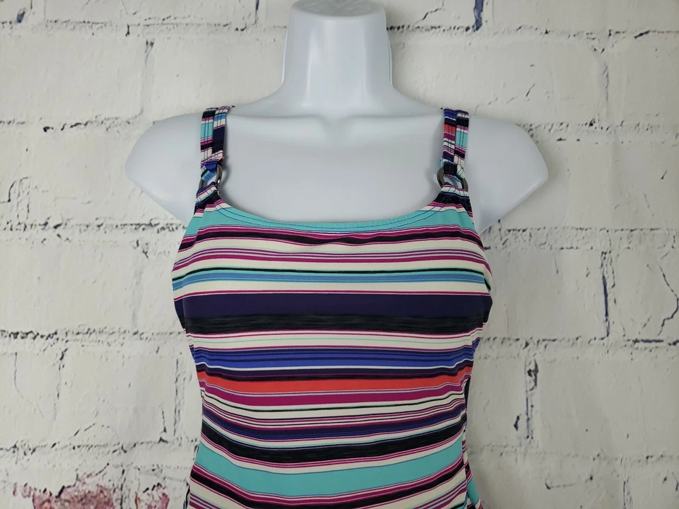 Traje de baño Croft & Barrow Tankini Top solo talla 6 multicolor a rayas sujetador de estante Foto 3 de 4