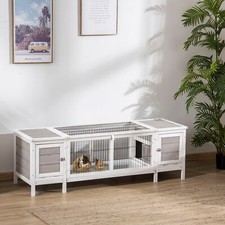 Indoor Rabbit Hutch Separable Guinea Pig Cage Bunny Run w/ Slide Out Tray - Grey
