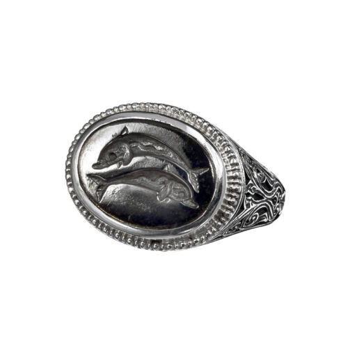 Gerochristo 2557N ~ Sterling Silver and Bronze Dolphin Signet Ring - Picture 1 of 2