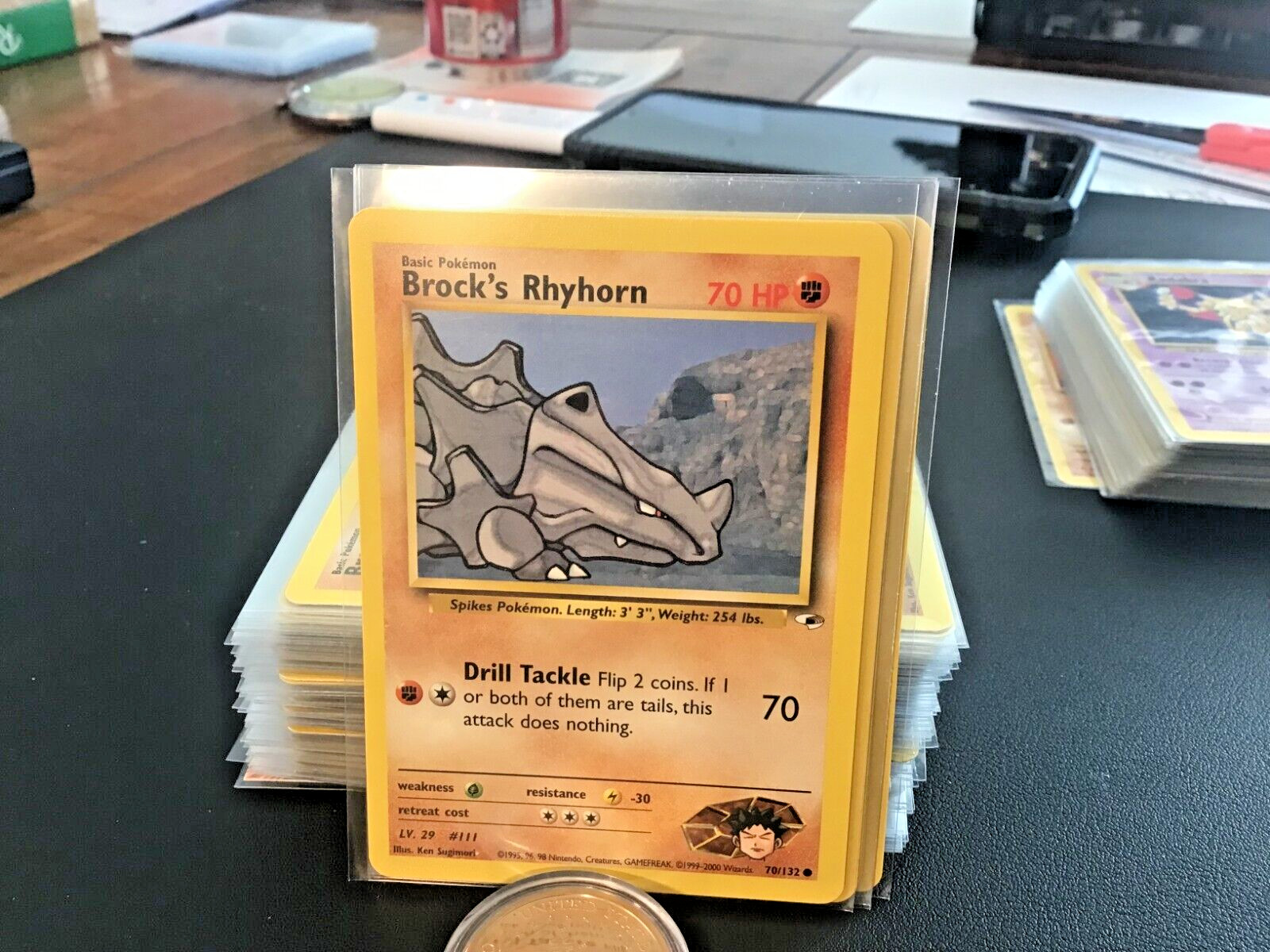 Brock's Rhyhorn 70/132 Gym Heroes Unlimited LP Pokemon card