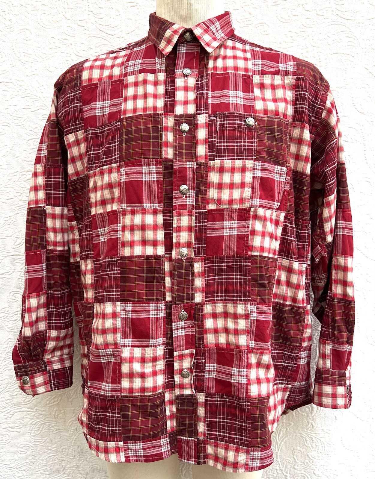 ORVIS Cotton Madras Red PATCHWORK Silver Accent B… - image 2