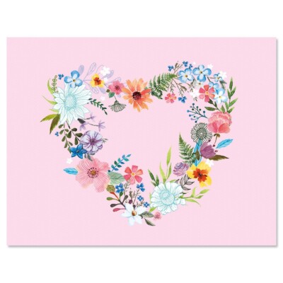 LOT OF 10 CURRENT INC Blank Notecards + Envelopes, Pink Love Heart Flower Wreath