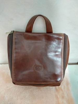 Vintage Tony Perotti Italy Leather Hanging Toiletry Bag Travel Wash Kit Cognac