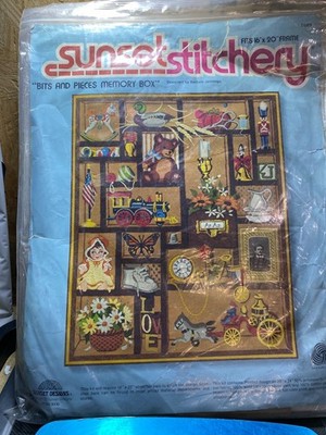 Sunset Stitchery ''Bits And Pieces Memory Box'' Crewel Kit 1981