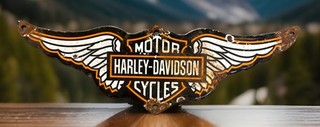 Insegna porcellana vintage 9 3/4” X 3 1/4” Harley Davidson moto ali logo