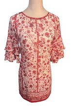 Chelsea & Violet Dress Womens XS Red White Floral Ruffle Sleeve Boho Tunic NWT