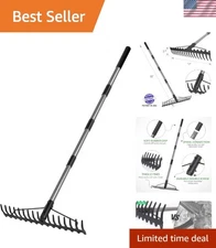 16-Inch Wide Garden Bow Rake with Stainless Steel Handle for Efficient Lawn Care