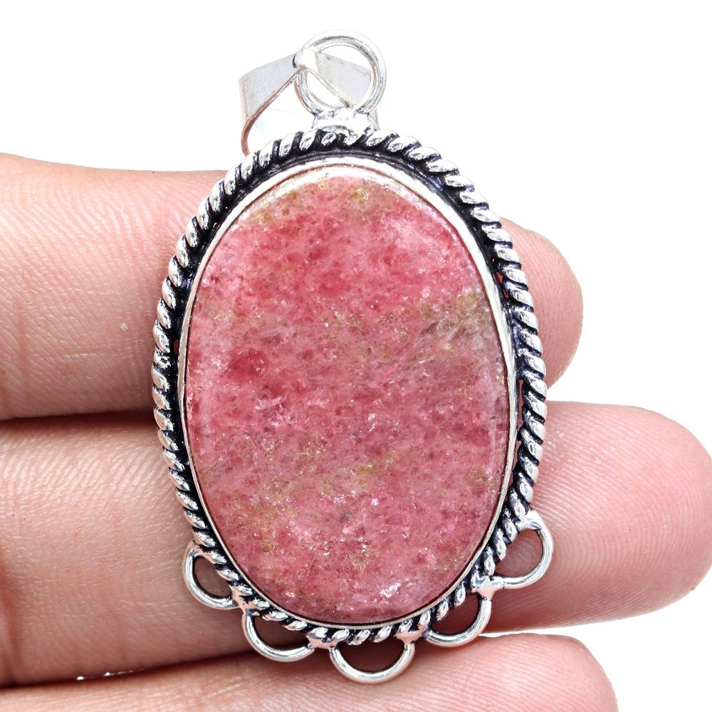Rhodonite Silver Pendant Necklace 2 Inch Gemstone Gift For Her