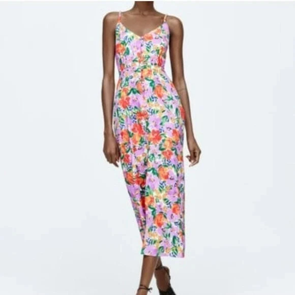 open lace back dress ZARA. Pink zigzag orange dress. Size XS (S/M) – Hibuy market main image 0