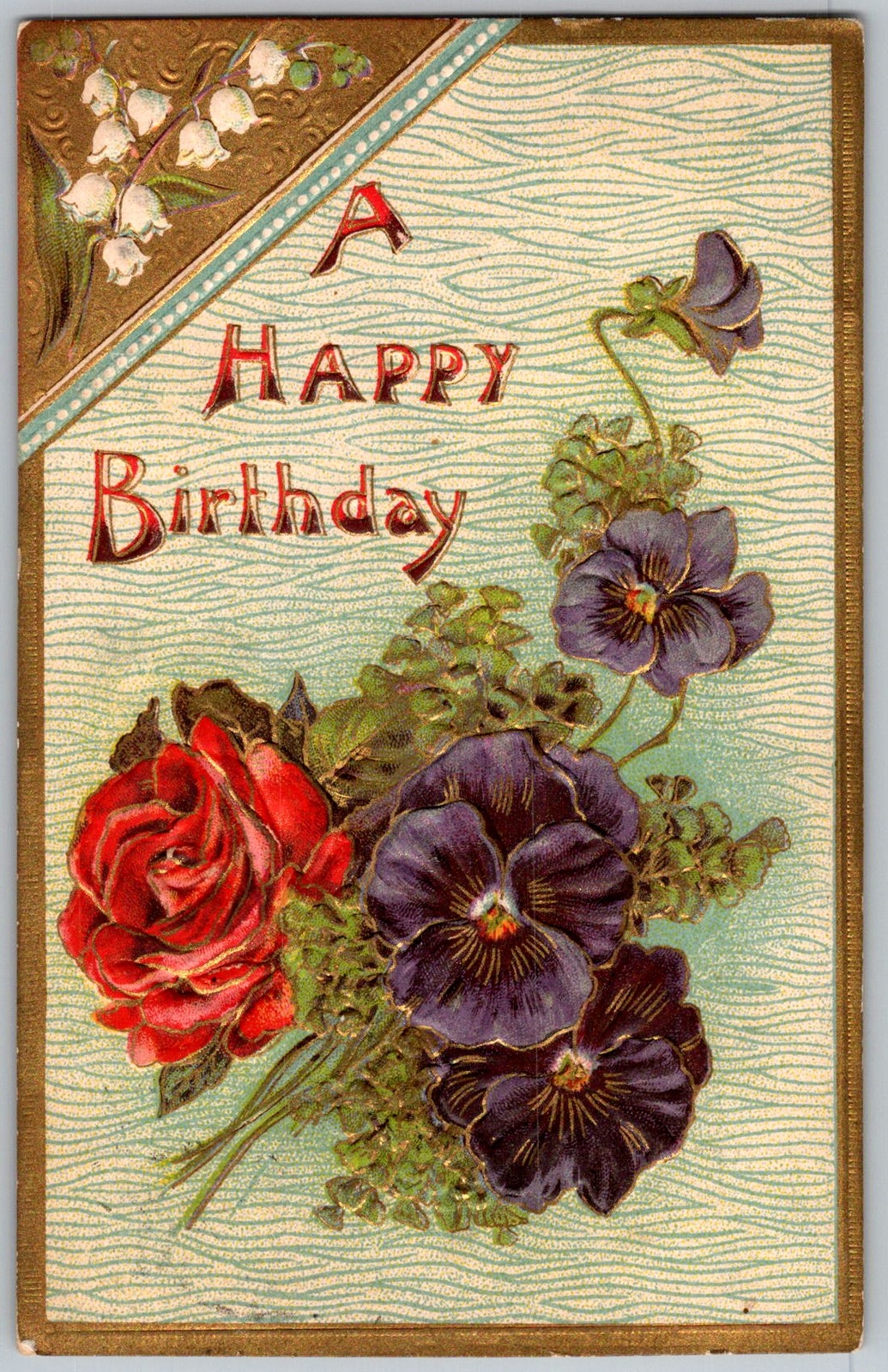 Antique Postcard Birthday Floral Bouquet Iowa 1910s