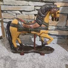 Vtg Hand Carved Wooden Carousel Horse on Wheels Folk Art Display 17"x18.5"