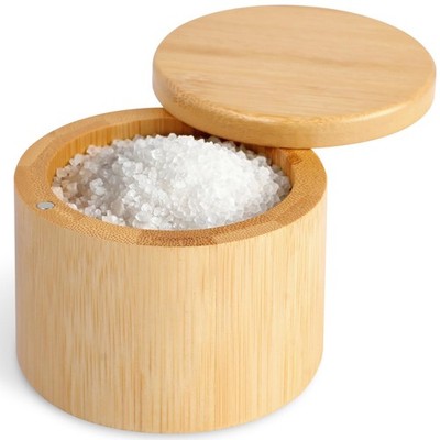 Salt Countainer Salt Holder with Lid, Bamboo Salt Container, Salt Cellar with 360 ...