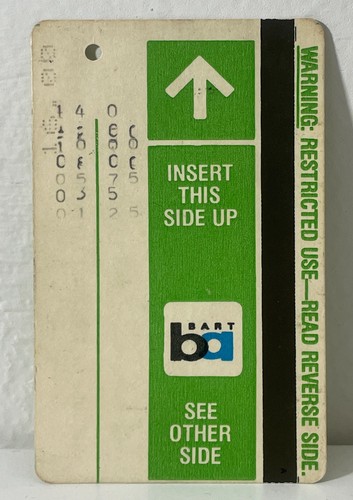 RARE Vintage San Francisco BART Ticket Card Bay Area Rapid Transit Version 1 AC