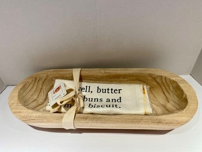 Mud Pie Paulownia Bread Bowl with Kitchen Towel 15'' x 5.75'' x 2.25''